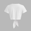 Round Neck Knotted Crop Top Y2K for Women Knot Front Casual Short Sleeve