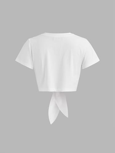 Round Neck Knotted Crop Top Y2K for Women Knot Front Casual Short Sleeve