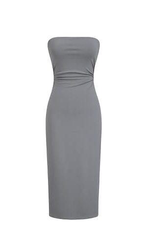 Womens Summer Tube Dress Double Layer Bodycon Ruched Backless Casual Club Party Midi Dresses