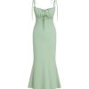 Women's Summer Floral Maxi Dress Spaghetti Strap Sleeveless Bodycon Ruched Mesh Dresses 2025 Trendy
