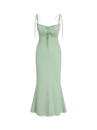 Women's Summer Floral Maxi Dress Spaghetti Strap Sleeveless Bodycon Ruched Mesh Dresses 2025 Trendy