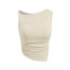 Tank Tops for Women Asymmetrical Neck Sleeveless Ruched Knit High Stretch Fit Trendy Tops