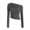 Women's Asymmetrical Top Off The Shouler Long Sleeve Shirts Ruched Going Out Crop Tops