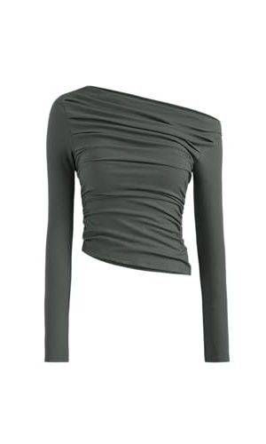Women's Asymmetrical Top Off The Shouler Long Sleeve Shirts Ruched Going Out Crop Tops