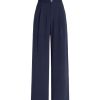 Solid High Waist Pleated Wide Leg Trousers