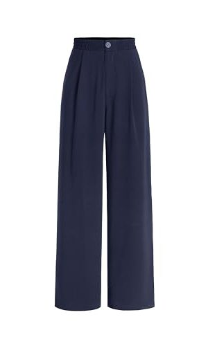 Solid High Waist Pleated Wide Leg Trousers