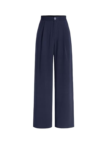 Solid High Waist Pleated Wide Leg Trousers