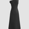 Asymmetrical Neck Solid Ruched Maxi Dress