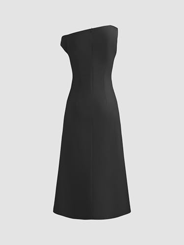 Asymmetrical Neck Solid Ruched Maxi Dress