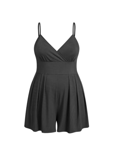 Plus Size Rompers For Curvy Women V Neck Sleeveless Spaghetti Strap Wide Leg Shorts Overalls Jumpsuit Summer Outfits