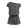 Rompers for Women One Shoulder Drawstring Short Sleeve Asymmetrical Romper Casual Knit Jumpsuit Lounge Sets