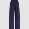 Solid High Waist Pleated Wide Leg Trousers