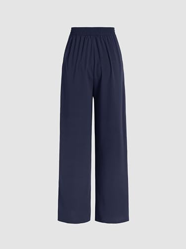 Solid High Waist Pleated Wide Leg Trousers