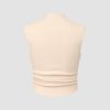 Women Solid High Neck Sleeveless Ruched Basic Cropped Tank Top Going Out Tops Trendy 2025 Summer Outfits
