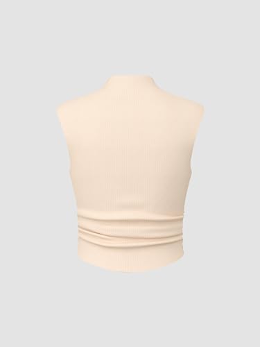 Women Solid High Neck Sleeveless Ruched Basic Cropped Tank Top Going Out Tops Trendy 2025 Summer Outfits