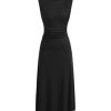 Womens Summer Dresses Sleeveless Semi Formal Midi Dress Boat Neck Ruched A Line Split Elegant Dress