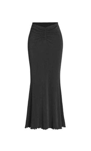 High Waist Skirts for Women Mermaid Skirt Fishtail Ruched Bodycon Long Maxi Skirt Lettuce Trim Stretchy