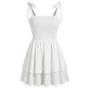 Women Summer Short Mini Dress Tie Strap Smocked Tiered Square Neck Sleeveless Sundress