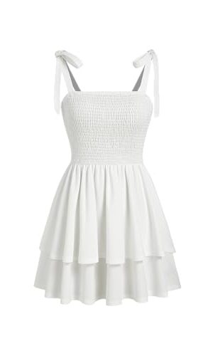 Women Summer Short Mini Dress Tie Strap Smocked Tiered Square Neck Sleeveless Sundress