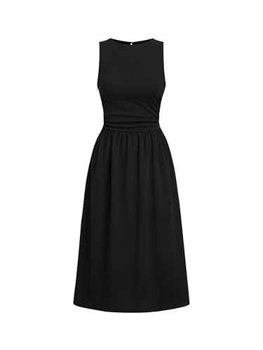A Line Dress Womens Sleeveless Cocktail Party Midi Elegant Dresses with Pockets