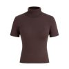 Women’s Short Sleeve Turtleneck Tops Cute Knit Slim Fit Sweater Blouses Basic Tee