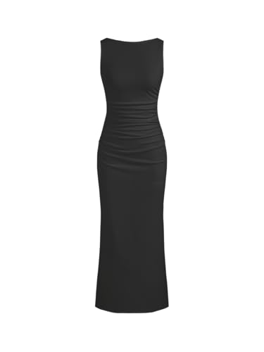 Women Summer Sleeveless Maxi Dresses Ruched Bodycon Long Wedding Guest Dress Cocktail Evening Gown