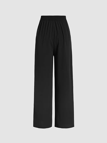 Solid High Waist Pleated Wide Leg Trousers