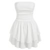 Women's Summer Cocktail Dress - Tube Ruched Ruffle Mini Dress