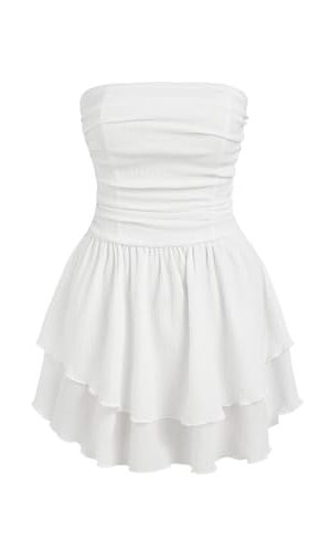 Women's Summer Cocktail Dress - Tube Ruched Ruffle Mini Dress
