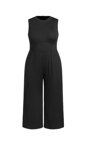 Plus Size Jumpsuits For Curvy Women Crew Neck Sleeveless Elegant Wide Leg Jumpsuits Dressy Casual Summer Outfits