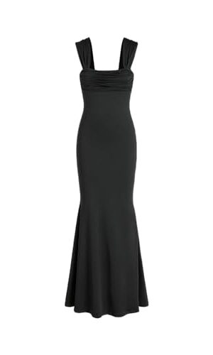 Solid Ruched U-Neckline Ruffle Maxi Dress