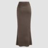 Mid Waist Skirts for Women Solid Ruched Bodycon Long Maxi Skirt Casual Fishtail Pencil Skirt