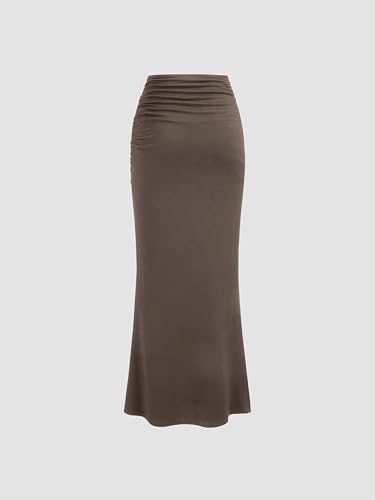 Mid Waist Skirts for Women Solid Ruched Bodycon Long Maxi Skirt Casual Fishtail Pencil Skirt