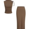Women's Sleeveless Tie Shoulder Tank Top & Midi Skirt Elegant Set