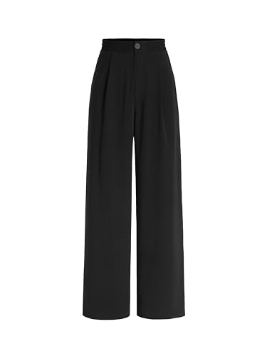 Solid High Waist Pleated Wide Leg Trousers