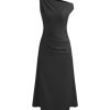 Asymmetrical Neck Solid Ruched Maxi Dress