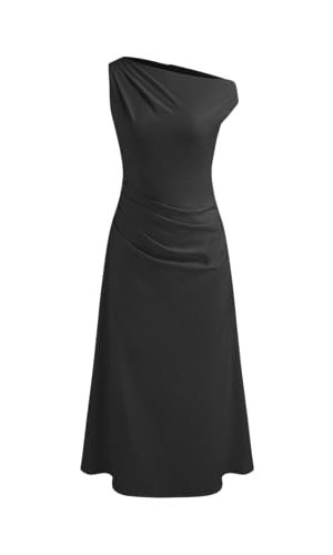 Asymmetrical Neck Solid Ruched Maxi Dress