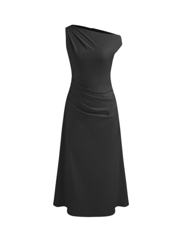 Asymmetrical Neck Solid Ruched Maxi Dress