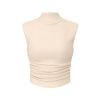 Women Solid High Neck Sleeveless Ruched Basic Cropped Tank Top Going Out Tops Trendy 2025 Summer Outfits