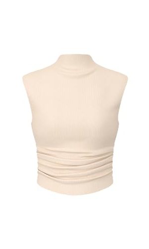 Women Solid High Neck Sleeveless Ruched Basic Cropped Tank Top Going Out Tops Trendy 2025 Summer Outfits