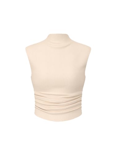 Women Solid High Neck Sleeveless Ruched Basic Cropped Tank Top Going Out Tops Trendy 2025 Summer Outfits