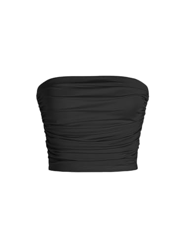 Tube Top for Women Strapless Ruched Sexy Going Out Basic Bandeau Crop Tops Summer Outfits