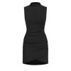 Women's Summer Mini Dress Cocktail Dress Mock Neck Sleeveless Ruched Short Dresses Trendy 2025
