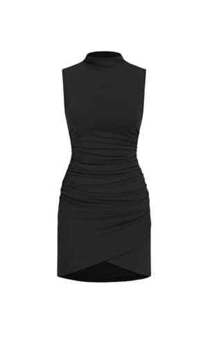 Women's Summer Mini Dress Cocktail Dress Mock Neck Sleeveless Ruched Short Dresses Trendy 2025