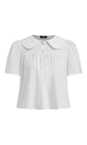 Women's Summer Tops Short Sleeve Cute Cotton Blouse
