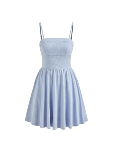 Women's Gingham Mini Dress for Summer Plaid Dresses Flowy Trendy Sun Dress