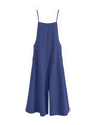 Women Casual Loose Long Bib Pants Wide Leg Jumpsuits Baggy Cotton Rompers Overalls with Pockets PZZTYP2