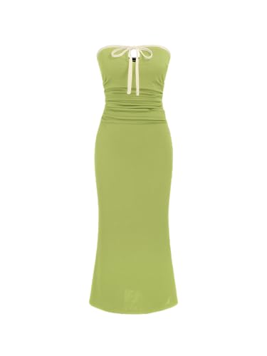Strapless Tude Bodycon Midi Dress Ruched Tie Knotted Cocktail Party Summer Dresses