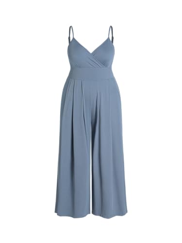 Plus Size Jumpsuits For Curvy Women V Neck Sleeveless Spaghettis Strap Wide Leg Overalls Casual Summer Outfits