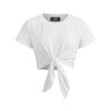 Round Neck Knotted Crop Top Y2K for Women Knot Front Casual Short Sleeve